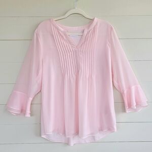 Charter Club Size L, Baby Petal Pink, Sheer layers, Bell sleeve, Pleated Front